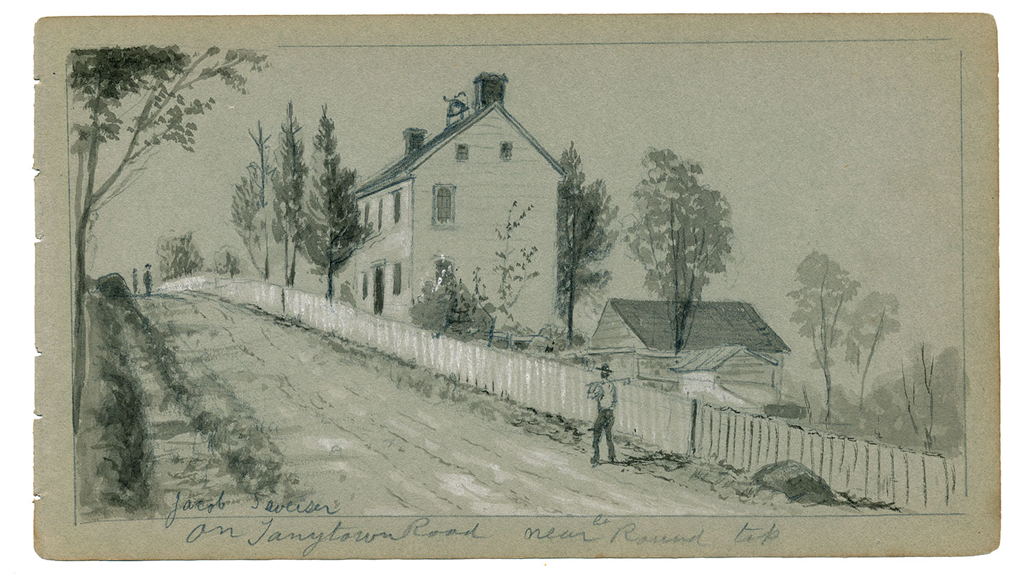 GETTYSBURG SKETCH OF THE JACOB SWISHER FARM BY 9TH MASS BATTERY VETERAN & ARTIST RICHARD HOLLAND