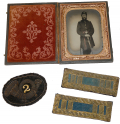 ¼ PLATE TINTYPE, SHOULDER STRAPS & HAT INSIGNIA – CAPT. E.T. WILSON, 2ND N.Y. VOLS.