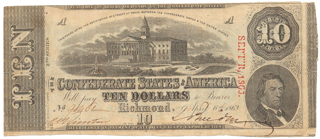 T-59 CONFEDERATE 1863 $10 BILL