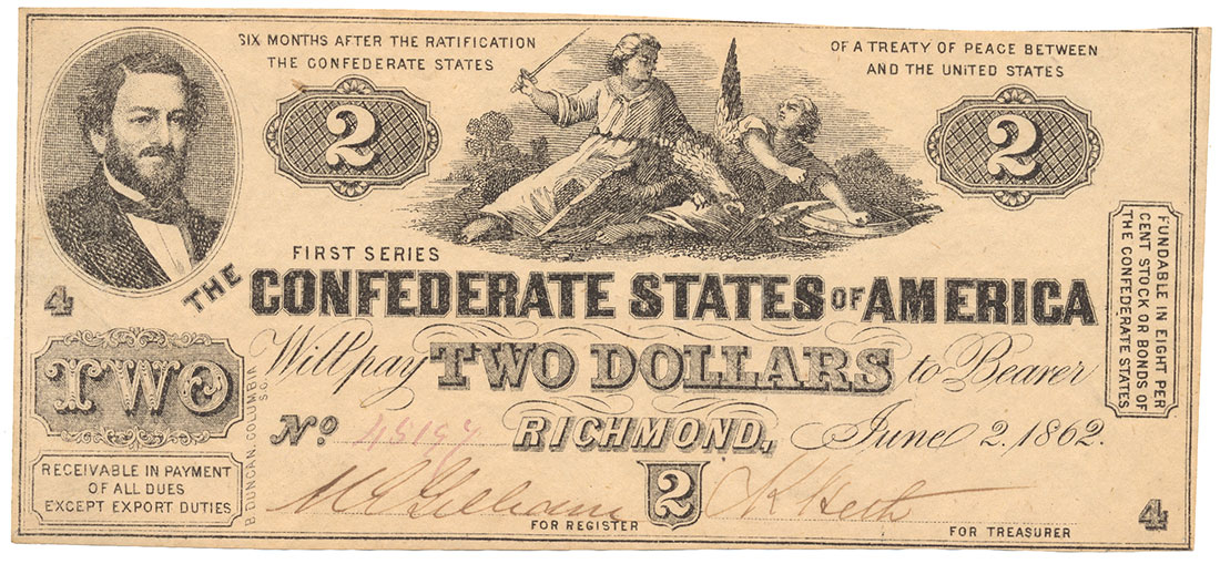 T-42 CONFEDERATE 1862 $2 BILL