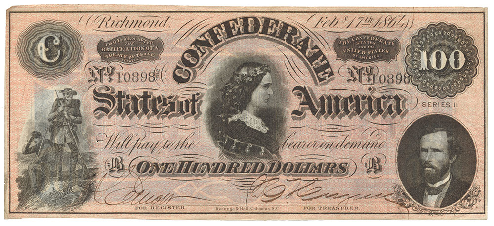 T-65 CONFEDERATE 1864 $100 BILL