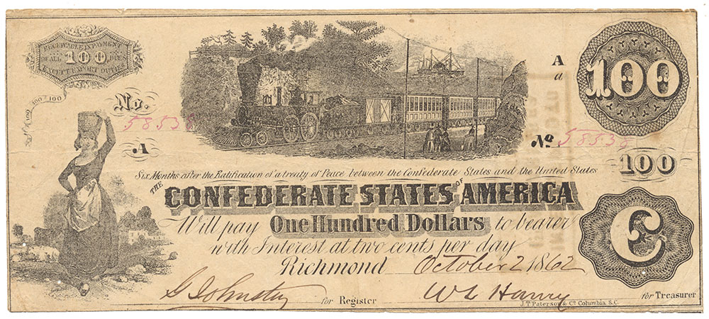 T-39 CONFEDERATE 1862 $100 BILL