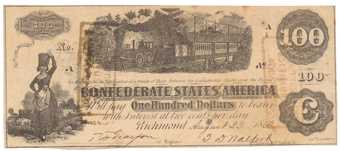 T-39 CONFEDERATE 1862 $100 BILL