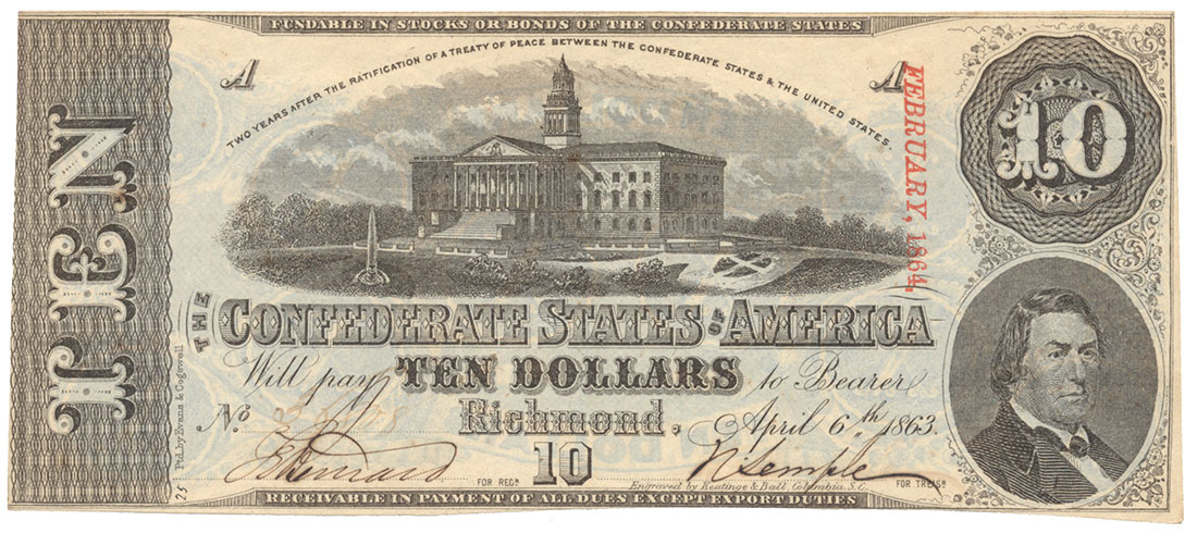 T-59 CONFEDERATE 1863 $10 BILL