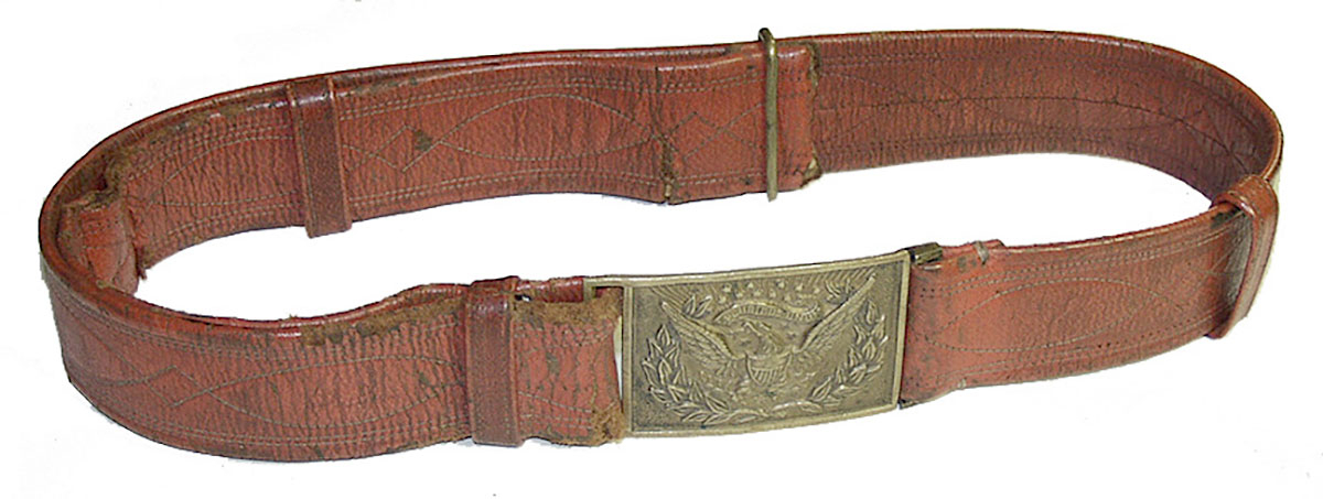 EARLY PATTERN U.S. MODEL 1851 OFFICER’S RECTANGULAR BELT PLATE AND LEATHER BELT