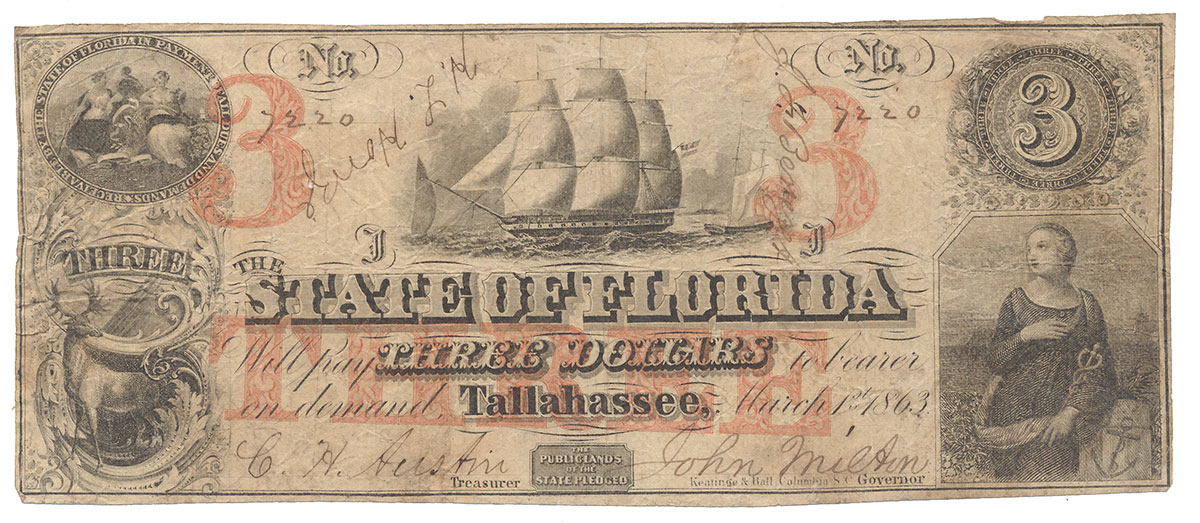 1863 STATE OF FLORIDA $3 NOTE