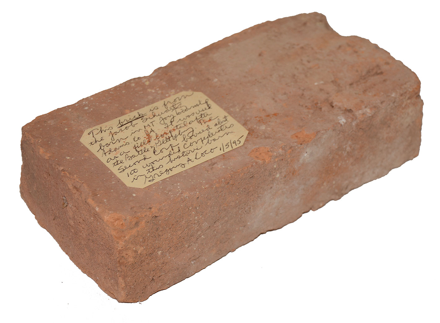 BRICK FROM THE JACOB SCHWARTZ BARN, 2ND CORPS FIELD HOSPITAL, GETTYSBURG – GREG COCO COLLECTION