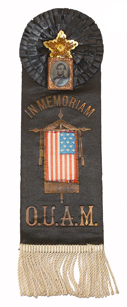 ORDER OF UNITED AMERICAN MECHANICS RIBBON WITH LINCOLN MINIATURE TINTYPE