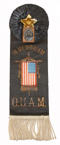 ORDER OF UNITED AMERICAN MECHANICS RIBBON WITH LINCOLN MINIATURE TINTYPE