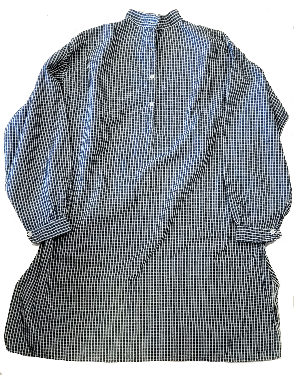 CIVIL WAR NAVY SEAMAN’S BLUE AND WHITE PLAID COTTON SHIRT OF JOSEPH DUFFY, USS PORT ROYAL 1862-1865, NORTH ATLANTIC BLOCKADING SQUADRON
