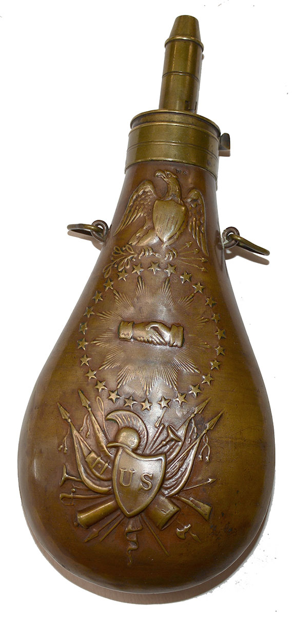 1838 DATED AMES “PEACE” FLASK: STATE OF MASSACHUSETTS