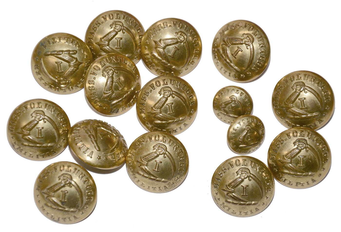 LOT OF POST-CIVIL WAR MASSACHUSETTS VOLUNTEER MILITIA (INFANTRY) BUTTONS