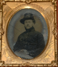 CIVIL WAR UNION CAVALRYMAN AMBROTYPE WITH PATRIOTIC MAT: “THE UNION NOW AND FOREVER.” 