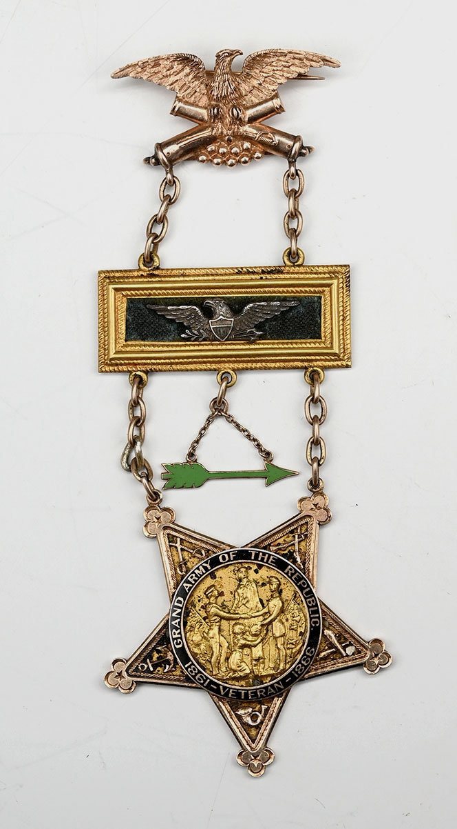 BEAUTIFUL GOLD PAST POST COMMANDER’S BADGE OF WILLIAM L. HARROD, 32nd OHIO