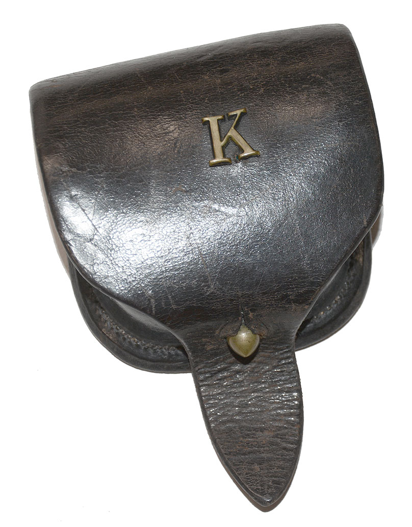 CIVIL WAR PERCUSSION CAP POUCH WITH BRASS LETTER “K” ON FLAP