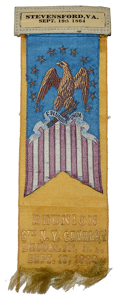 STRIKING 6th NEW YORK CAVALRY REUNION RIBBON BADGE – BROOKLYN, SEPT. 19, 1920 (3rd WINCHESTER ANNIVERSARY)