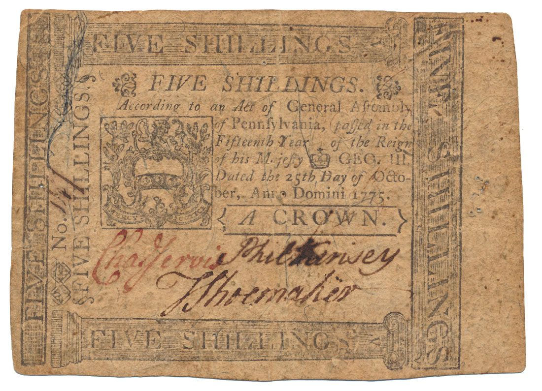 1775 PENNSYLVANIA FIVE SHILLING NOTE
