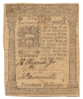1773 PENNSYLVANIA FOURTEEN SHILLING NOTE