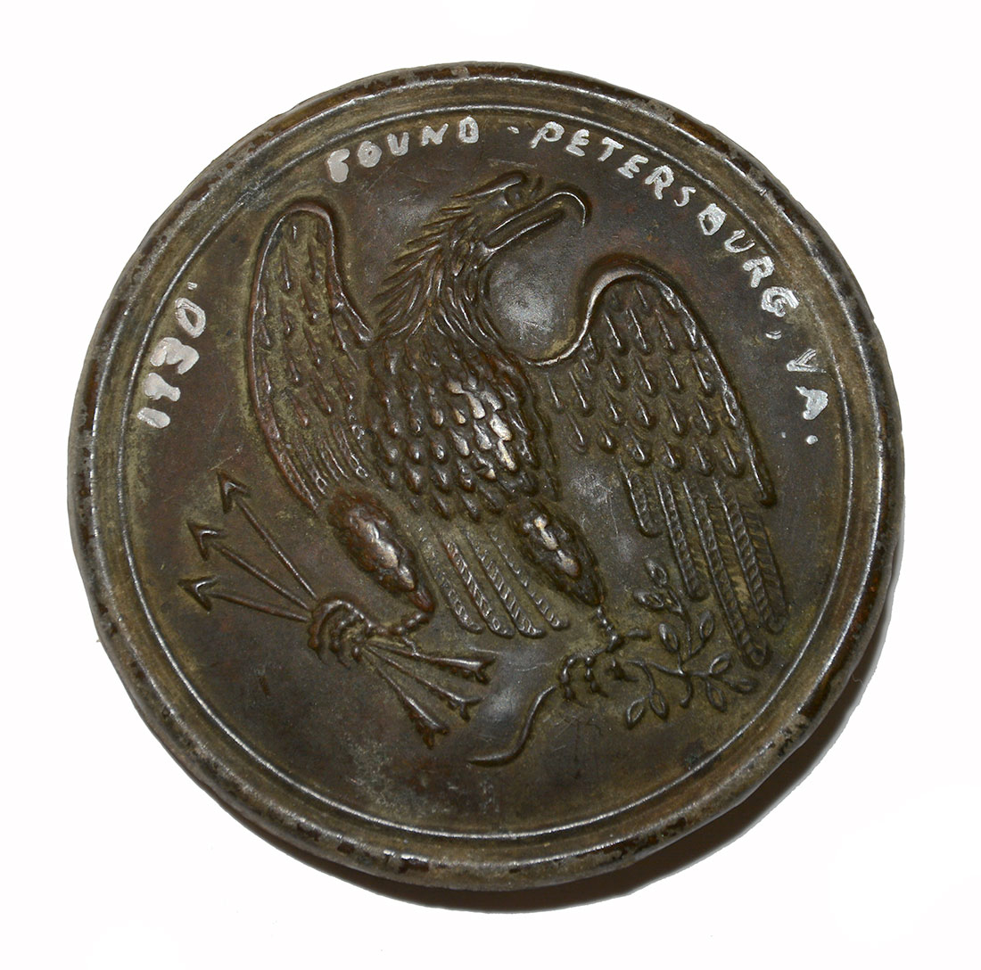 MAKER MARKED US PATTERN 1826 EAGLE BREAST PLATE RECOVERED AT PETERSBURG, VA