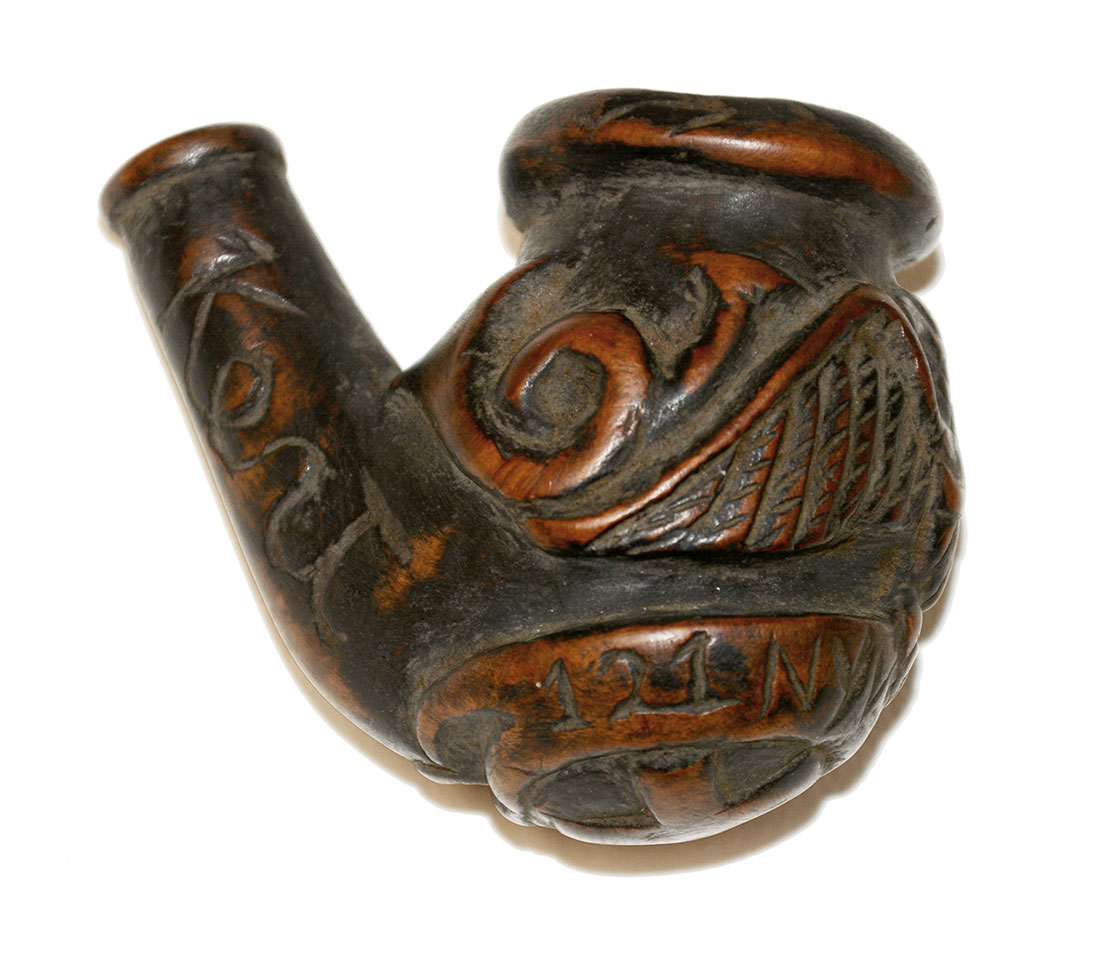 VERY NICE CARVED WOOD PIPE BOWL – JACOB KENT, 121ST N.Y. INFANTRY