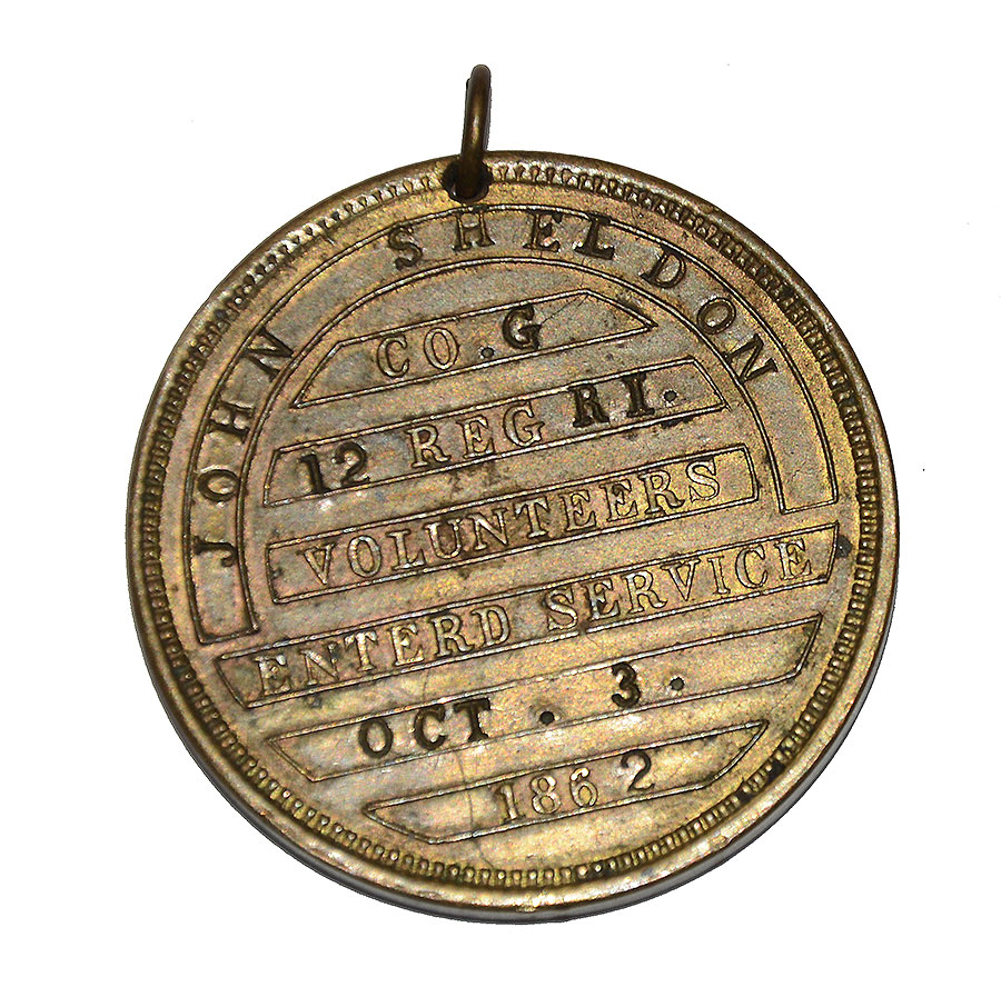 SCARCE WASHINGTON BUST CIVIL WAR SOLDIER’S IDENTIFICATION DISK: JOHN SHELDON, 12th RHODE ISLAND