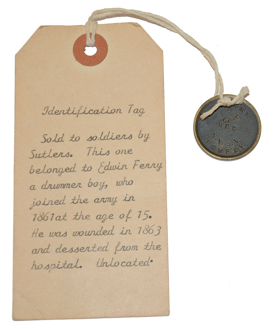 “WAR OF 1861” EAGLE IDENTIFICATION DISK OF DRUMMER EDWIN FERRY 61st NEW YORK 