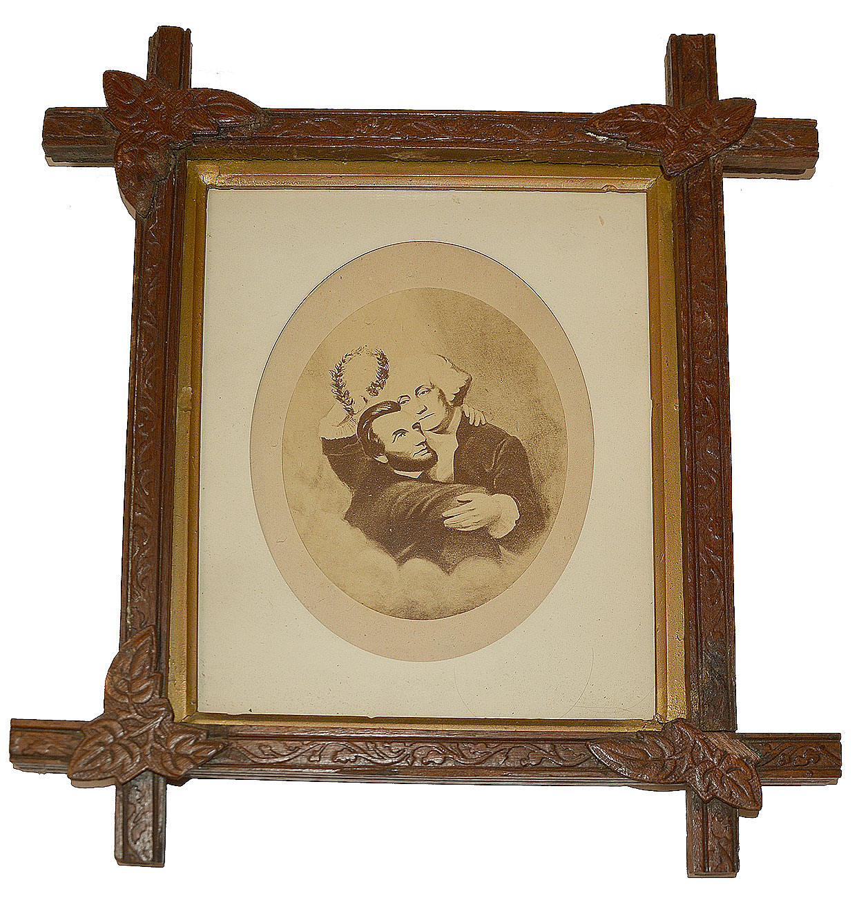WASHINGTON AND LINCOLN (APOTHEOSIS) ALBUMEN IN OLD WOOD FRAME