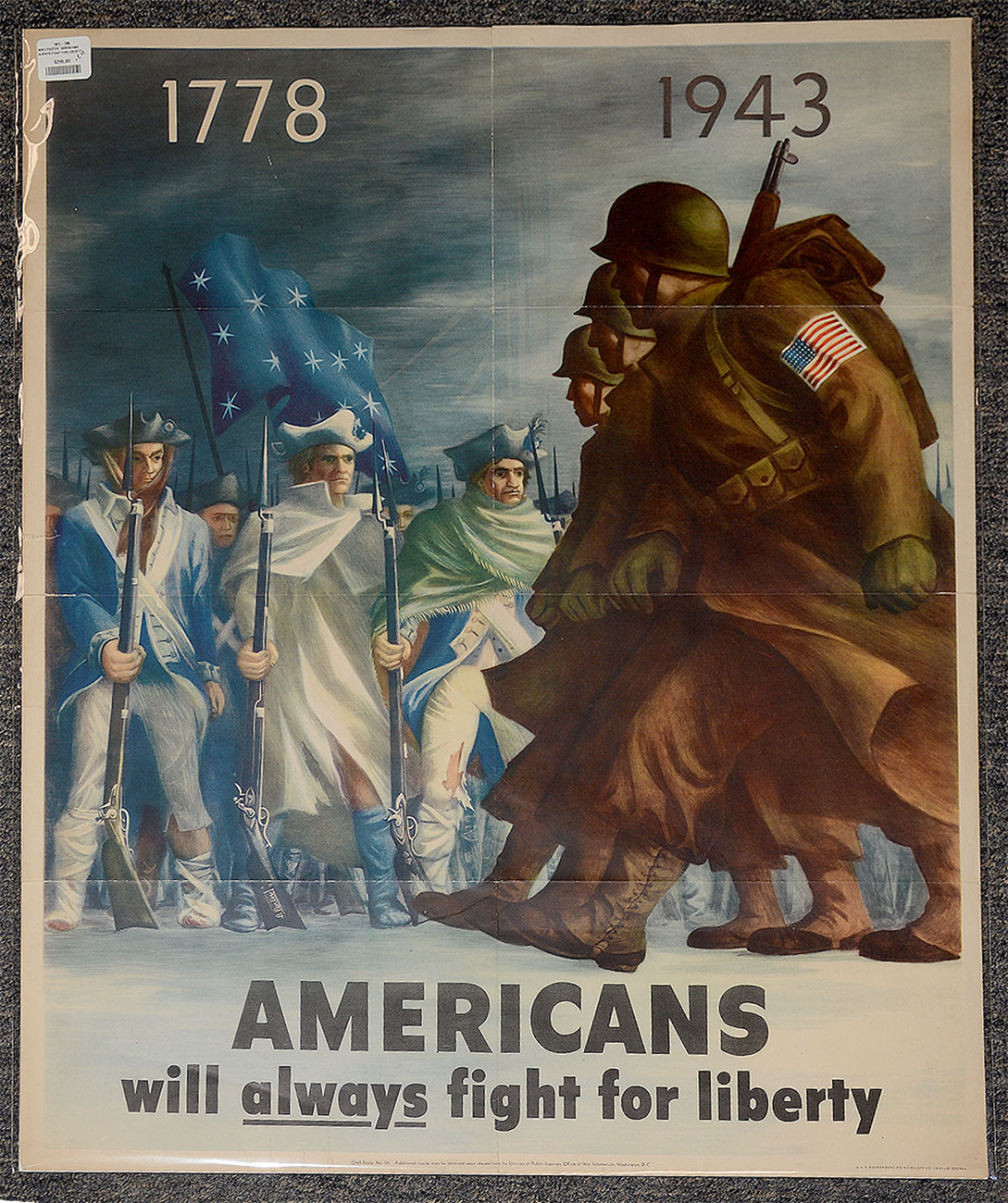ORIGINAL “AMERICANS WILL ALWAYS FIGHT FOR LIBERTY” WWII PROPAGANDA POSTER