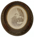 ALBUMEN PHOTO/LITHOGRAPH OF ABRAHAM & TAD LINCOLN IN OLD FRAME