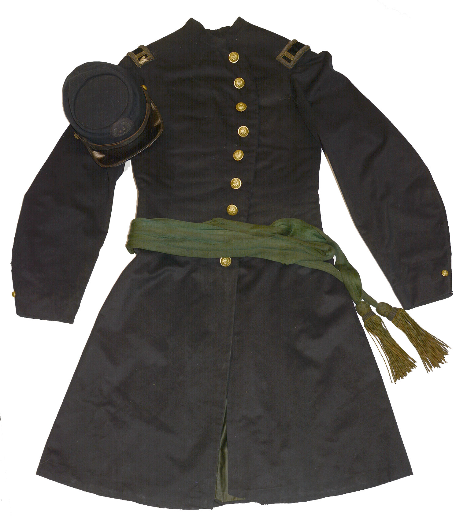 REGULATION FROCK COAT, CAP, AND GREEN MEDICAL SASH OF ASST. SURGEON ELIAS WILDMAN 40th NEW JERSEY