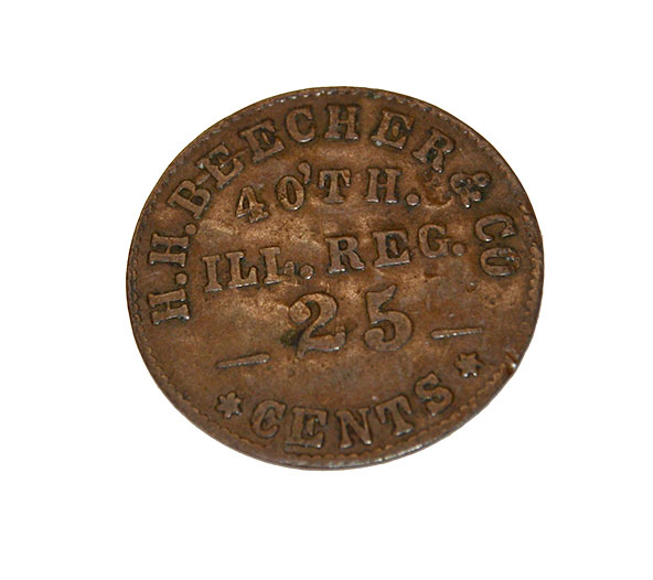 CIVIL WAR SUTLER TOKEN, 40TH ILLINOIS