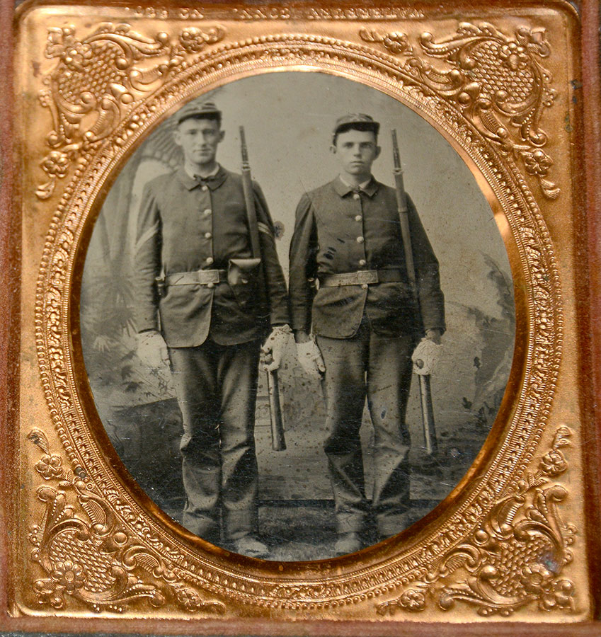 1/6 PLATE TINTYPE OF TWO INDIAN WAR-ERA SOLDIERS