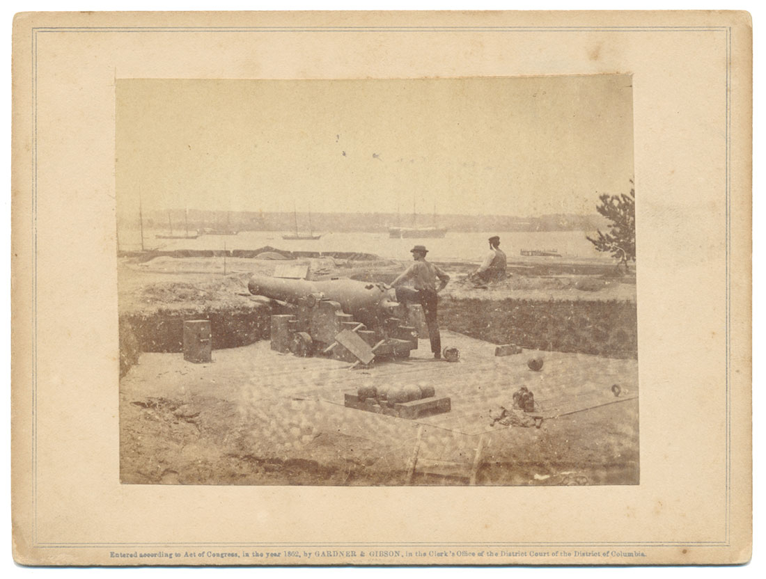 SMALL ALBUMEN PRINT OF FORTIFICATIONS AT GLOUCESTER BY BRADY