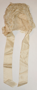 IVORY SILK WEDDING BONNET, C1865-1875