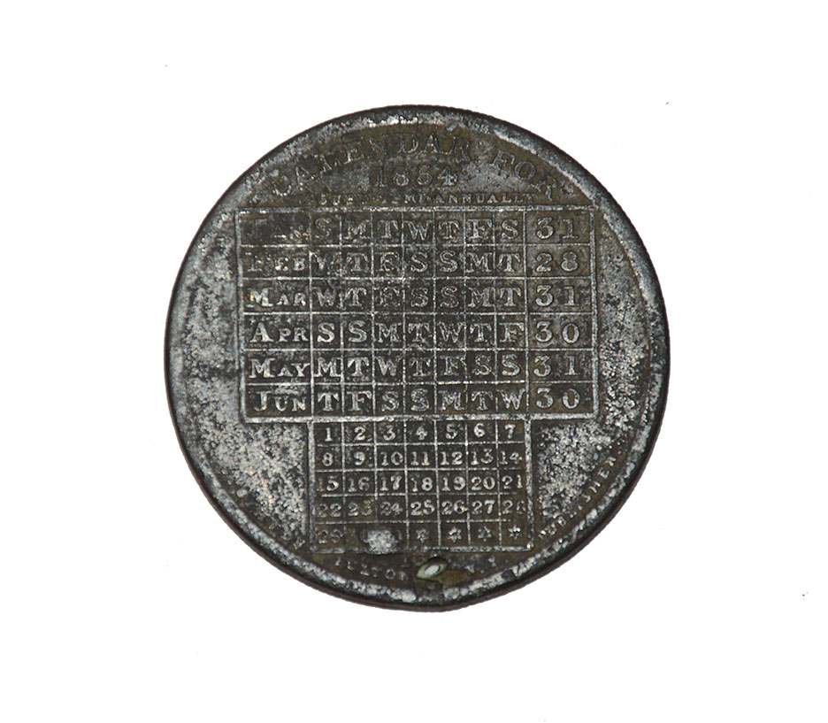 PUBLISHED 1853/1854 CALENDAR TOKEN FROM LITTLE ROUND TOP