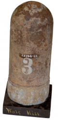 US 3 INCH DYER SHELL WITH DANNER MUSEUM NUMBER “3”, FOUND AT WOLF’S HILL, GETTYSBURG 