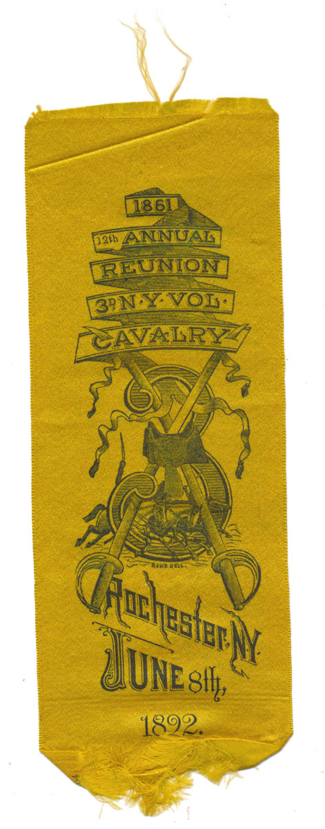 STRIKING 3rd NY CAVALRY REUNION RIBBON – ROCHESTER, 1892