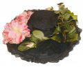 CIRCA 1890S BLACK STRAW HAT WITH SILK ROSES
