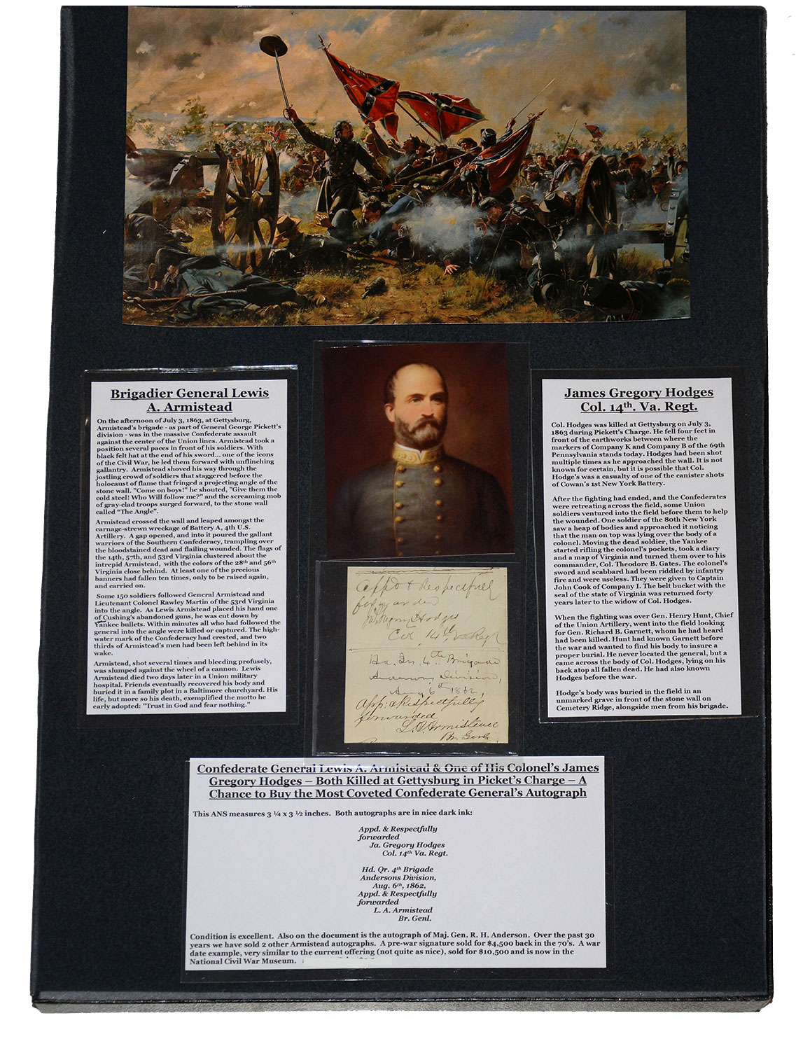 ANS CS GENERAL LEWIS A. ARMISTEAD AND COL. JAMES H. HODGES, 14TH VIRGINIA – BOTH DIED AT GETTYSBURG, MORTALLY WOUNDED DURING PICKETT’S CHARGE!