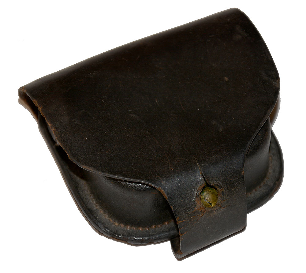 EXCELLENT CONDITION CIVIL WAR CAP BOX BY HAEDRICH WITH INSPECTOR STAMP, WOOL AND PICK