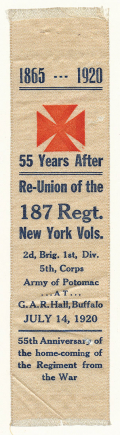 DETAILED 187th NY REUNION RIBBON – BUFFALO, 1920