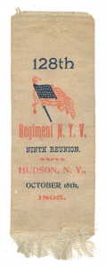 128th NY INFANTRY REUNION RIBBON – HUDSON, 1895