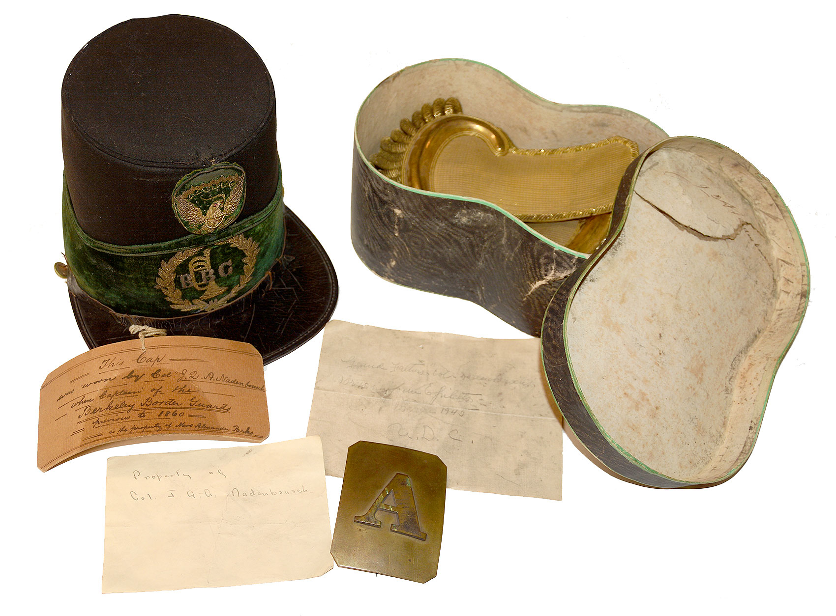 EYE-CATCHING 1859-1861 VIRGINIA MILITIA GROUPING OF CAPT. J.Q.A. NADENBOUSCH, BERKELEY BORDER GUARDS, LATER COLONEL 2nd VA INFANTRY OM RECOMMENDATION OF LEE AND STONEWALL JACKSON