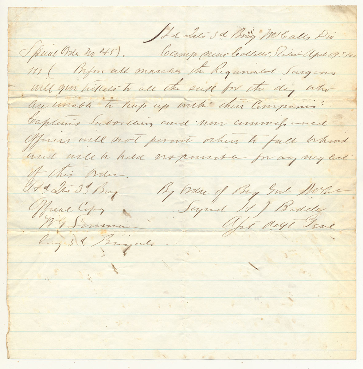 GENERAL ORDER NO. 45, McCALL’S 3RD PENNSYLVANIA RESERVE CORPS DIVISION