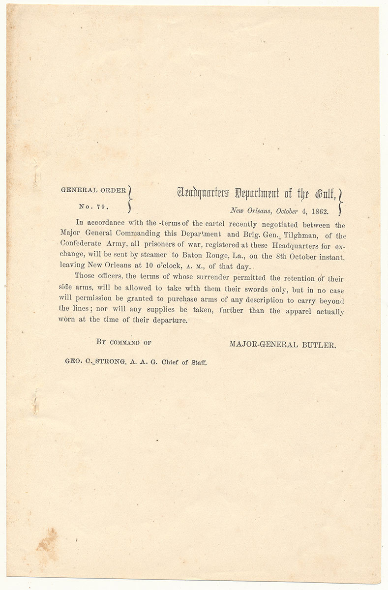 GENERAL ORDER NO 79—MAJOR GEN. BUTLER / DEPARTMENT OF THE GULF / RE: PRISONER CARTEL