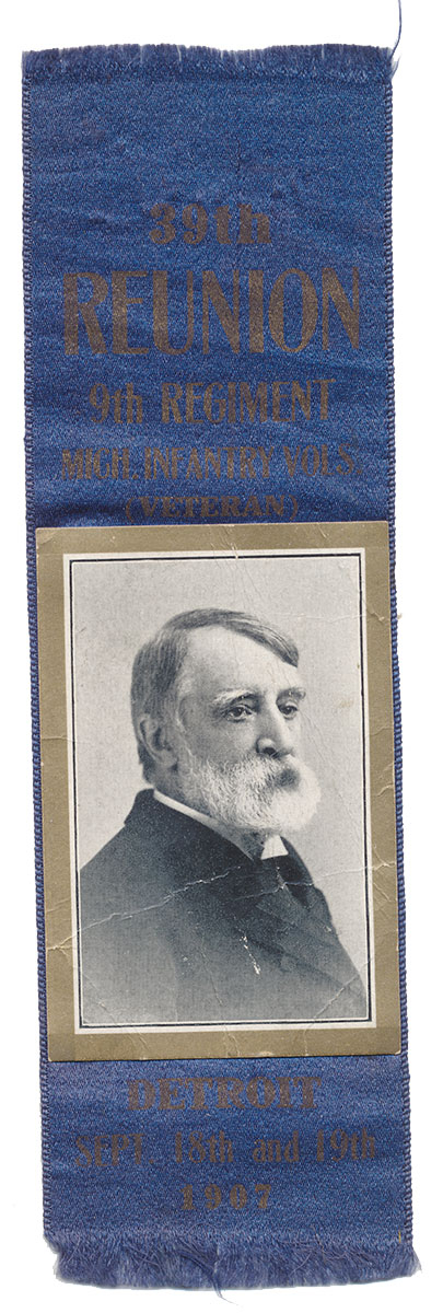 9th MICHIGAN REUNION RIBBON – DETROIT, 1907 – WITH MOURNING PHOTO OF COLONEL WILLIAM DUFFIELD