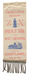 19th NY AND 3rd NY ARTILLERY REUNION RIBBON BADGE – CORTLAND, 1896