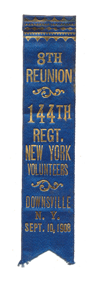 144th NEW YORK REUNION RIBBON – DOWNSVILLE, 1908