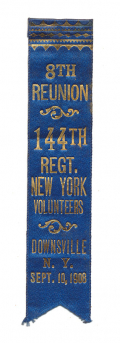 144th NEW YORK REUNION RIBBON – DOWNSVILLE, 1908