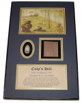 GETTYSBURG RELIC DISPLAY – PIECE OF WOOD AND DROPPED 3 RING MINIE RECOVERED ON CULP’S HILL